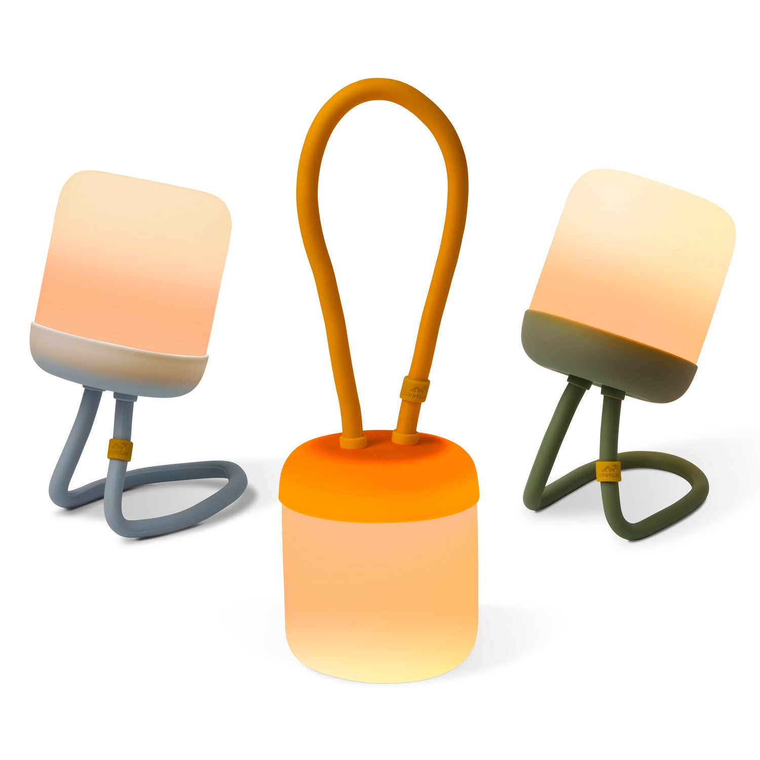 Verschiedene FLOPPY Laternen, die in der Lichtfarbe Amber leuchten